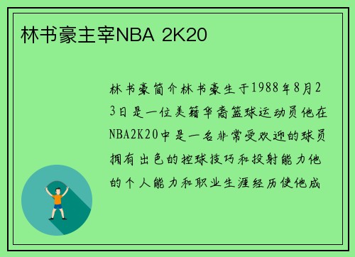 林书豪主宰NBA 2K20